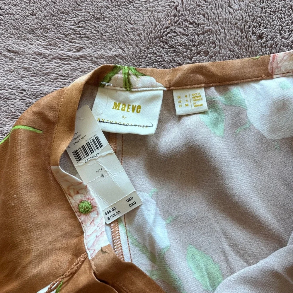 Maeve Anthropologie shorts Floral  Brown Caramel Size 4 - Picture 2 of 5
